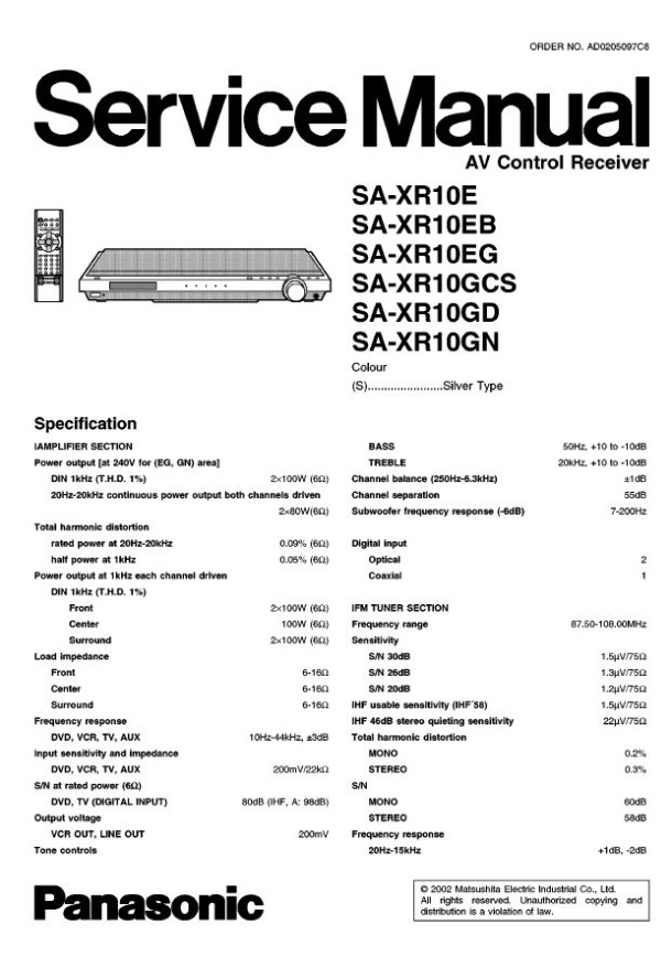 SA-XR10E, SA-XR10EB, SA-XR10EG, SA-XR10GCS, SA-XR10GD, SA-XR10GN